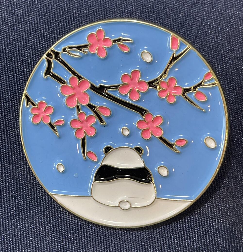 NWOT Blue Panda Cherry Blossom Brooch Lapel Pin Enamel Animals & Flowers Spring